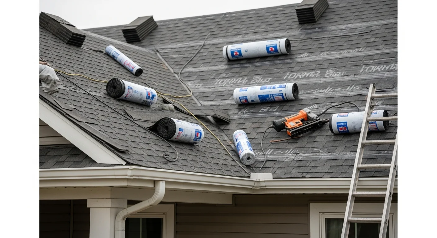 Stack of premium roofing shingles and materials